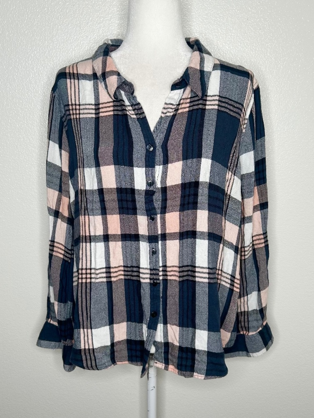 Olive & Oak Womens Navy & Pink Plaid Long Sleeve Button-Up Shirt Size XXL